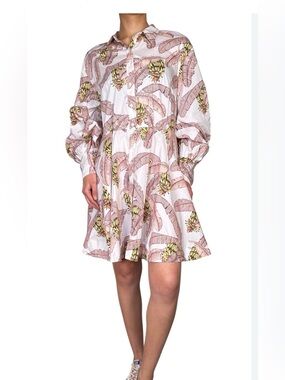 DESMOND & DEMPSEY H&M BANANA LEAF PRINT FIT & FLARE DRESS